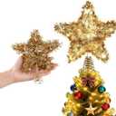 LAWOHO Christmas Tree Topper Star, Vintage Christmas Decor, Mini Shiny Golden 6 Inch Christmas Tree Decoration with 6H Timer, 20 Warm Lights for Xmas Tree, Holiday & Party, Indoor Home