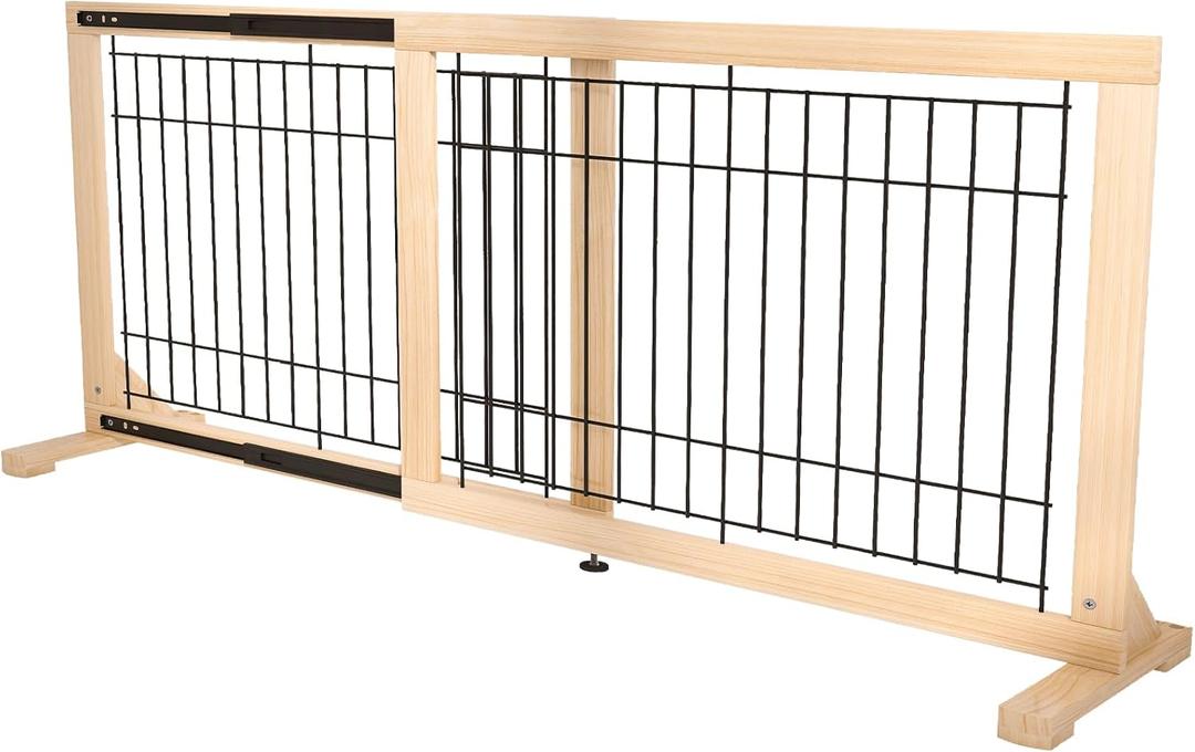 YOCAN Extra Wide Adjustable Dog Gate for Doors & Stairs, 23.6" Tall, 31.561" Wide, Freestanding Wood & Metal Pet Safety Gate, No Drill Pressure Mount, Indoor Barrier (Black/Natural)