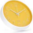 Wall Clock Non-Ticking Silent Modern Simple Style Round Decor Clock Stereoscopic Dial Quartz Wall Clocks for Home/Office/School/Living Room/Bedroom/Kitchen (Yellow, 12inch)