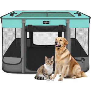 Paw Ballet Foldable Pet Kitten Playpen, Upgrade Waterproof Portable Dog Cat Playpen Kennel Tent for Small Cat Dog, Retractable Shade Cover, Indoor Outdoor Use for Small Pet. (Black Teal 03)