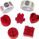 150 Pcs Mini Double Happiness Confetti, 2 Rolls Wedding Favor Sealing Labels Stickers, Chinese Traditional Wedding Decoration Supplies for New House Candy Fruit Plate Layout