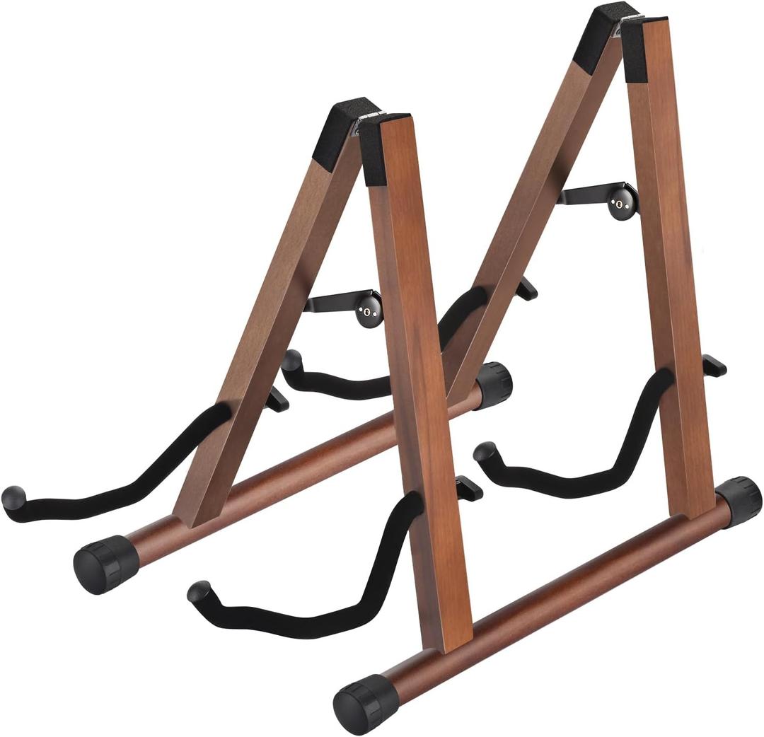Double Guitar Stand, Acoustic Guitar Stand for Multiple Guitars, Folding A-Frame Electric Guitar Stand, Wooden Guitar Stands Floor For School Music Program, Concerts, Easy to Assemble