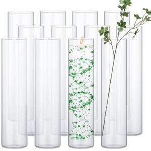 Gerrii 12 Pack Glass Cylinder Vases, Tall Clear Flower Vase for Centerpieces, Hurricane Floating Candle Holder Bulk for Wedding Table Home Formal Dinners Party Decor(14 x 3.35 Inch)