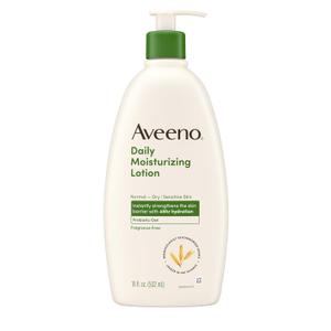 Aveeno Daily Moisturizing Body Lotion, Body Lotion for Dry Skin with Prebiotic Oat, Paraben Free, Fragrance Free, Non-Greasy, Non-Comedogenic Moisturizer, 18 FL OZ