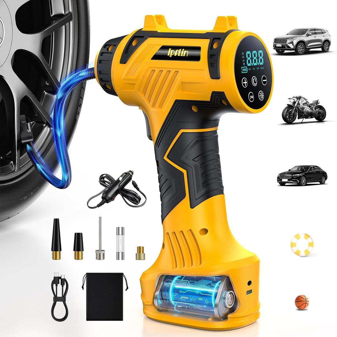 𝟗𝟔𝟎𝟎𝐦𝐀𝐡 Tire Inflator Portable Air Compressor - Corded/Cordless Tire Inflator - 𝐁𝐚𝐭𝐭𝐞𝐫𝐲 & 12V DC, Faster Inflation Handheld Air Compressor, 160PSI Air Pump for Car, SUV, Motorcycle, Bike