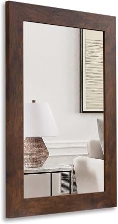 Syndra Rectangular Mirror with Frame Rustic 20''x28'' Wall Mounted Rustic Vanity Mirror with Large Wood Frame Farmhouse Bathroom Mirror, for Bedroom, Living Room, Entryway Wall Decor(Walnut)