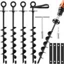 Ground Anchors Screw in - Heavy Duty Trampoline Anchors/Stakes for High Wind, 4 Pack Earth Anchor Kit with Straps and Wrenches for Swing Set, Trampolines, Shed, Mobile Home, Carport, Gazebo