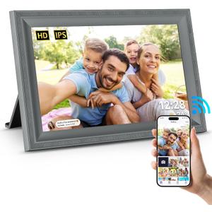 Digital Picture Frame WiFi Grey Send Photos from Phone16GB Storage Smooth System 10.1inch 1280x800 IPS Touch Screen Digital Photo Frame Auto-Rotate Wall Mountable