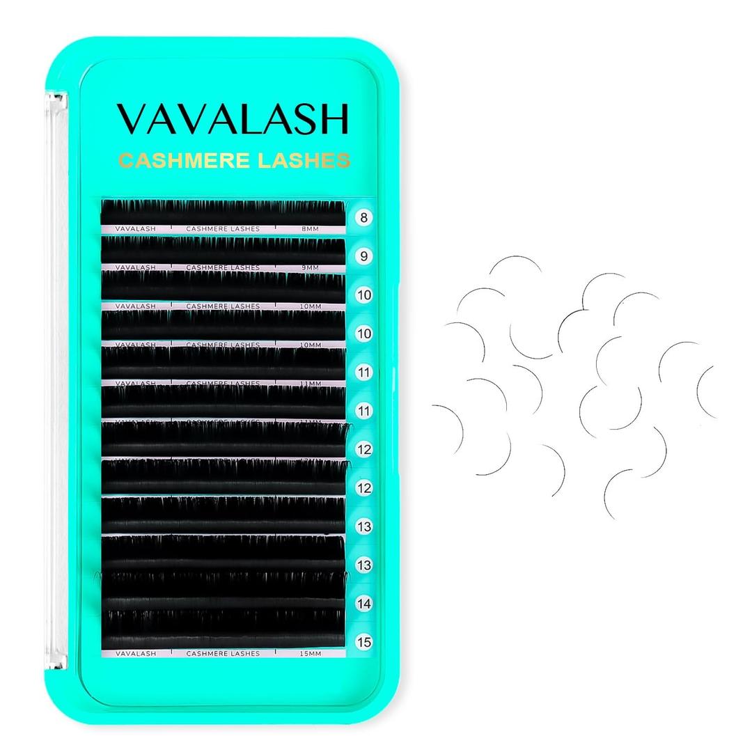 VAVALASH Cashmere Lashes 0.03/0.05/0.07 Premium Lashes Volume Eyelash Extensions 8-20MM Individual Silk Lashes, Soft Super Matte Black Professional Lashes Extension Tray Supplies (0.07-C-8MM)