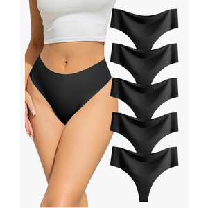 voenxe Seamless Women Underwear Thongs,High Waisted Ladies No Show Panties Line,Invisible Comfy Workout Undies,Soft,5-Pack Size S