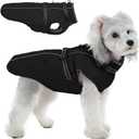 PUMYPOREITY Winter Fleece Coat for Small Dogs, Reflective Dog Jacket with Harness Built in, Waterproof Warm Coat for Dogs, Cold Weather Coats for Outdoor, Therma Windproof Pet Snowsuit, Black,XS