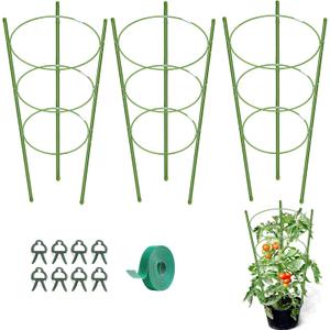 KLS 3 Pack Tomato Cage for Pots Plant Support, Upgrade 24 Inches Tomato Cages for Garden, Pepper Cage Trellis Kit with Plant Tie and Clips (24")