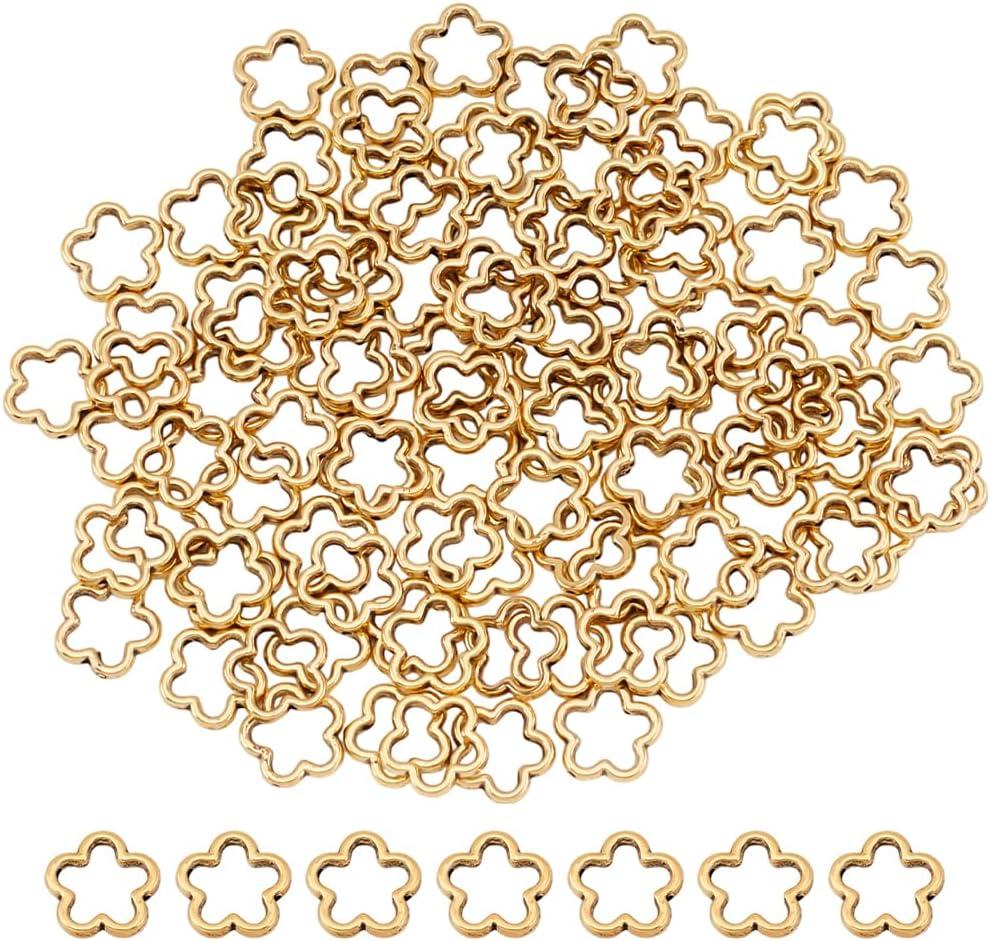 UNICRAFTALE about 120Pcs Flower Bead Frame Hollow Flower Beads Antique Golden Loose Beads for Jewelry Making Accessories Valentine's Day Birthday Christmas Pendants Decoration (15mm Diameter)