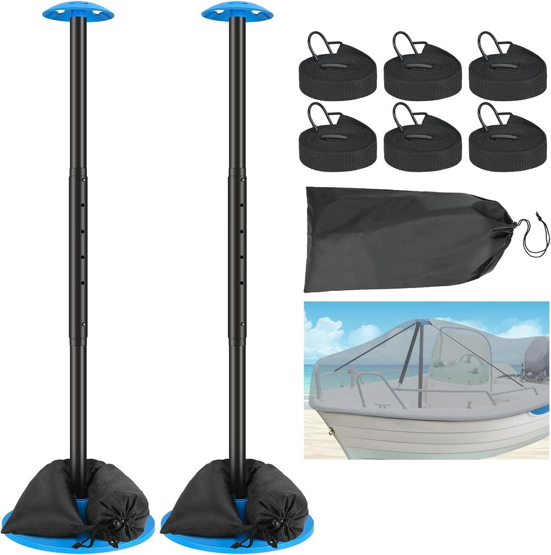 Nukugula Windproof Boat Cover Support Pole System 2 Pcs with 7 Adjustable Height Telescoping Iron Furniture Cover Support Pole 30"-60" with Sandbag Storage Bag (blue + black)