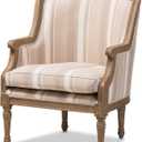 Baxton Studio Striped Charlemagne Traditional French Accent Chair, Oak Brown