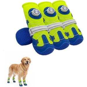 Huafly Tension Knob Dog Shoes Twist-Lock Dog Boots & Paw Protectors for Small Medium Large Dogs,Non-Slip Sole Breathable Mesh Reflective Strap for Hiking Camping Hot Pavement & Hard Floor (7# (Insole Width 3.0″)for 76~95lbs)