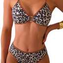 Fanuerg Women's Triangle Bikini Sets O Ring Linked Two Piece Swimsuits Floral Printed Cheeky Bathing Suit (Medium)