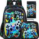 UFNDC 3PCS Boys Backpack,16Kids Dinosaur Bookbag with Lunch Box, School Bag for Elementary Toddler (New Uv Printing Boys Game Backpack)