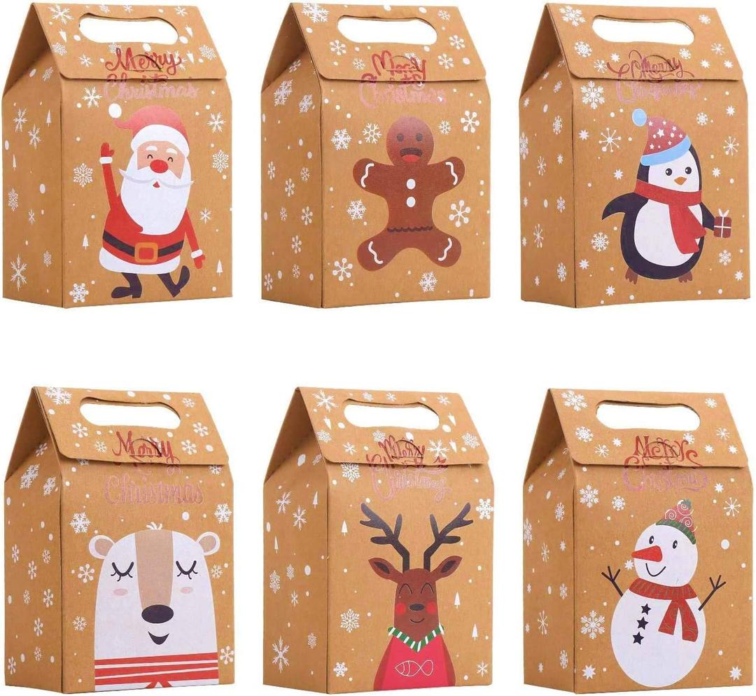 STEFORD Christmas Kraft Paper Gift Boxes,24PCS Christmas Candy Gift Treat Bags for Xmas Party Supplies