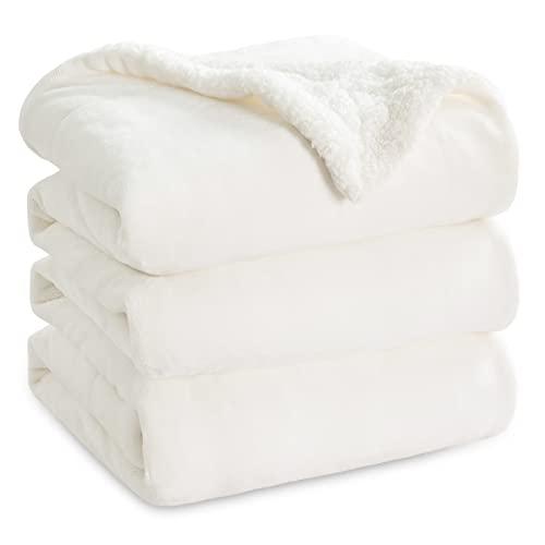 Bedsure GentleSoft Sherpa Fleece Blankets King Size for Bed, Non-Heated, Thick and Warm Throw for Women and Men, Soft Fuzzy Plush King Blanket for Winter, White, 108x90 Inches