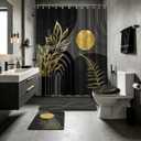 Black Gold Shower Curtain Sets with Rugs, Mid Century Modern Bathroom Decor