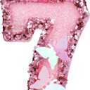 4 x 2.7 Inch Birthday Number Candles, Pink Number Candles Cake Topper Butterfly Birthday Candles with Sequins Glitter for Anniversary Celebrations Supplies (Number 7)
