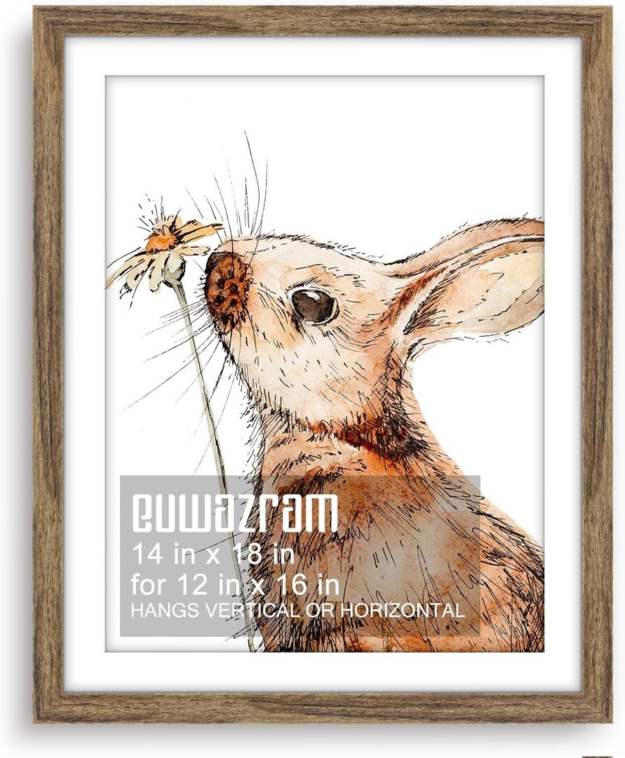 Rustic Walnut 14x18 Frame - Single Frame, 14 x 18 Poster Frame with Mat for 12x16, Picture Frames for Artwork, Puzzles, Photos and Movie Posters, Perfect Christmas Frame