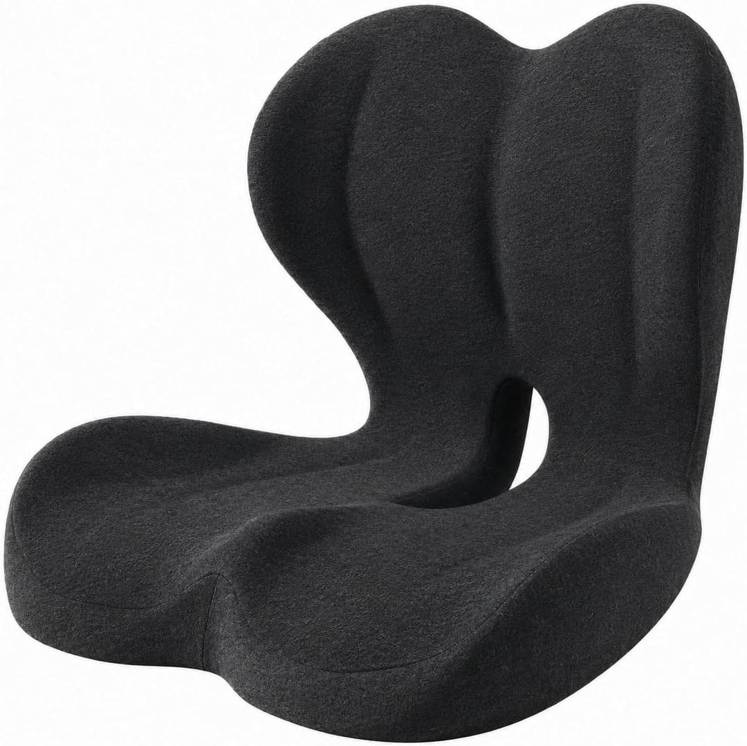 Memory Foam Seat Cushion for Office Chair & Car, Ergonomic L-Shaped Cushion with Lumbar Support, Non-Slip Seat Pad for Long Driving, Truck Drivers & Desk Workers, 18 INCH