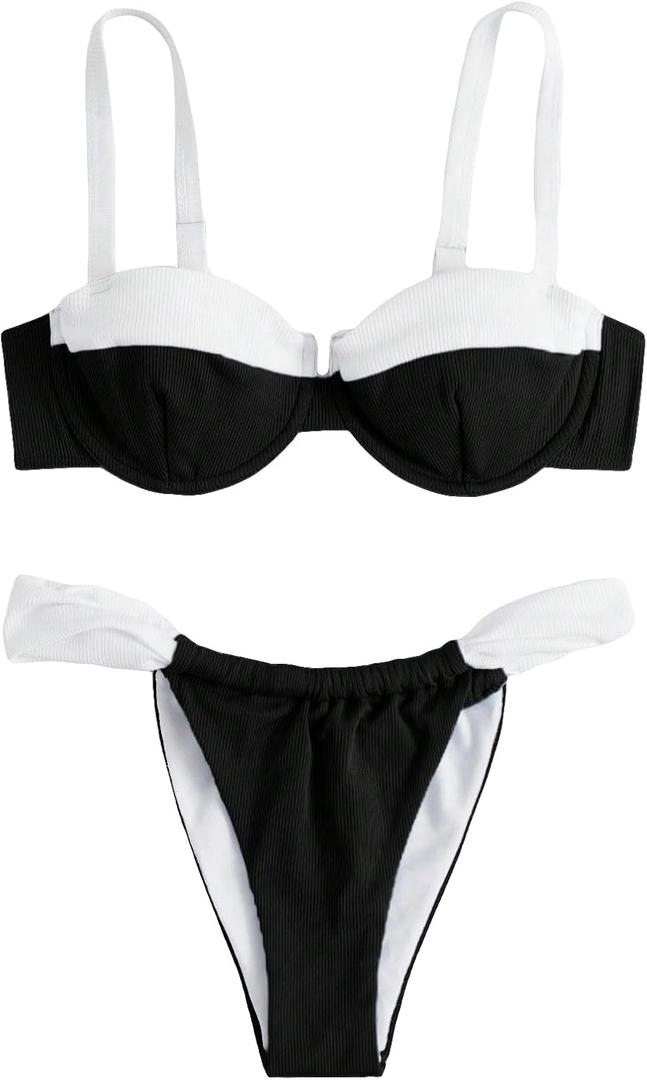 SOLY HUX Women's Color Block Underwire Bikini Sets Bathing Suits Two Piece Swimsuits, S