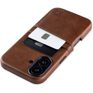 Dockem Card Case V2 for iPhone 16 with Camera Control Cutout, Built-in Metal Plate & 2 Card Holder Pockets: M2 Exec Premium Synthetic Leather Wallet Case (Brown)