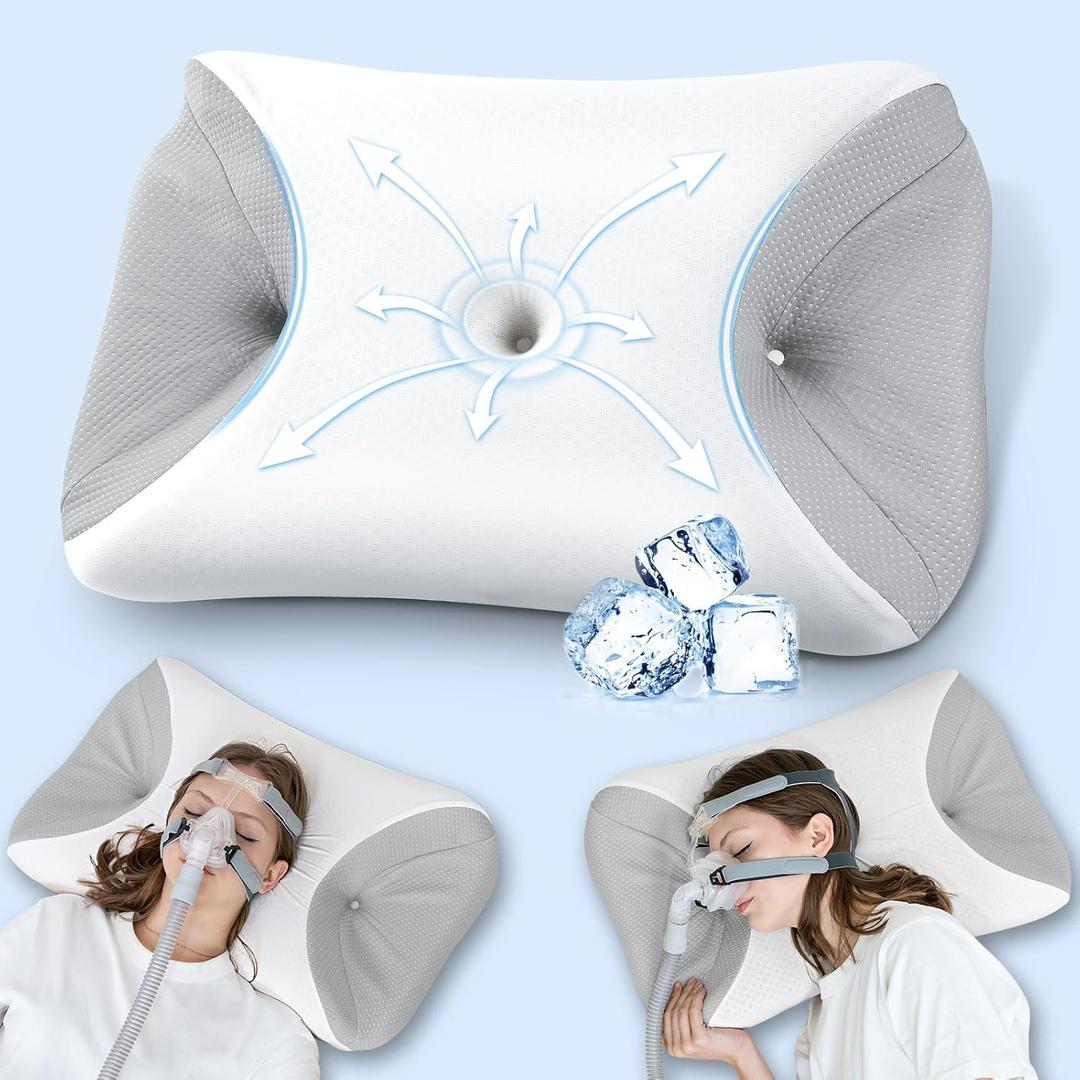 HOMCA CPAP Pillow for Side Sleeping, Cervical Neck Pillow for All CPAP Masks Users to Reduce Air Leaks & Masks Pressure, Ergonomic Memory Foam Pillow Ideal for Side Back Sleeper