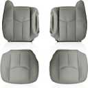 Front Leather Seat Cover Set Gray Compatible with Silverado Sierra Suburban 2003-2007 Bottom+Top Driver & Passenger Seat Cover, Pack of 3