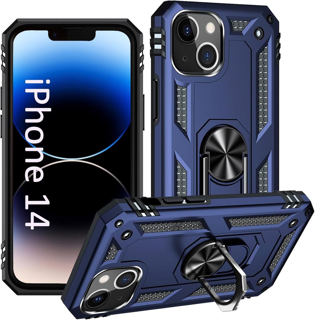 ADDIT i Phone 14 Case, for iPhone 14 Case,with Kickstand Ring,Adjustable Stand,Military Grade,Heavy Duty Protection,Shockproof,Anti-Fingerprint,Support Magnet Car Mount,Blue