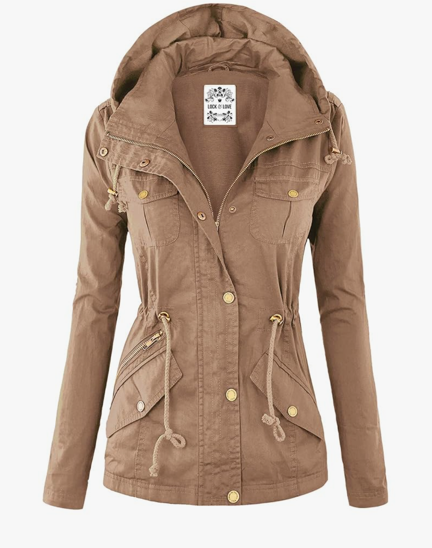 Lock and Love Women's Casual Military Anorak Jacket - Lightweight Detachable Hooded Safari Utility, Size M