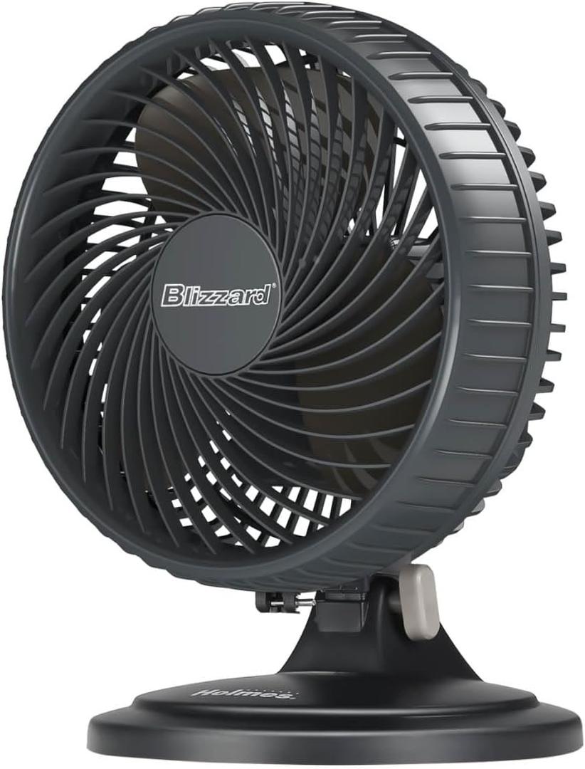 HOLMES BLIZZARD 7" Table Fan, 2 Speeds, 3 Blades, 85 Oscillation, 20 Adjustable Head, Home, Bedroom and Office, Charcoal Matte