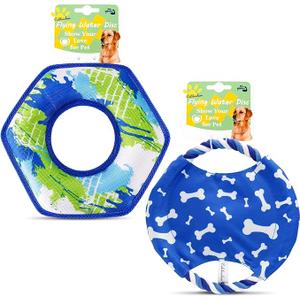 Dog Flying Disc Set | Floating Durable Disc+ Rope Flying Disc | Indoor & Outdoor Interactive Training Toys | for Small & Medium Dogs