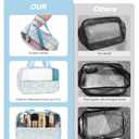 Clear Makeup Bag, TSA-Approved Travel Toiletry Bag for Women Men, 3 Pcs of Carry-On Cosmetic Bag Set, Waterproof Quart Size Organizer Tote Purse Pouch with Handle Zipper Travel Essentials Accessories