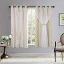 BONZER Mix and Match Blackout Curtains Grommet Double-Layered Curtains with White Sheer Voile for Girls Bedroom, Beige, 52x63 Inch, Set of 2 Panels