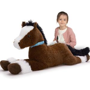 MaoGoLan Large Horse Stuffed Animal for Boy, Big Horse Plush Toy for Girl, Ridable Stuffy Pony for Kids, Coffee Stuffed Pony Plush Pillow for Baby Shower or Birthday Party Favor Gifts, 33 inches (Dark Brown)