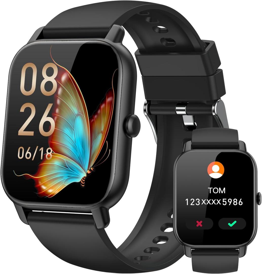Smart Watches for Men Women(Answer/Make Call), 1.85 inch HD Fitness Tracker Watch with Activity Counter/ Sleep Monitor/ 110+ Sports Modes, IP68 Waterproof Smart Watch for Android iPhone iOS Compatible (Black)