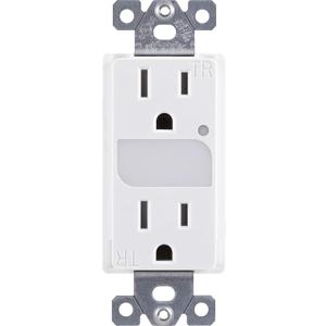GE UltraPro Grounding Duplex Outlet with LED Guide Light, In Wall Receptacle, Tamper Resistant Outlets, Soft Glow Light, Sensor Light, 15A / 125VAC, UL Listed, White, Wallplate not included, 40967