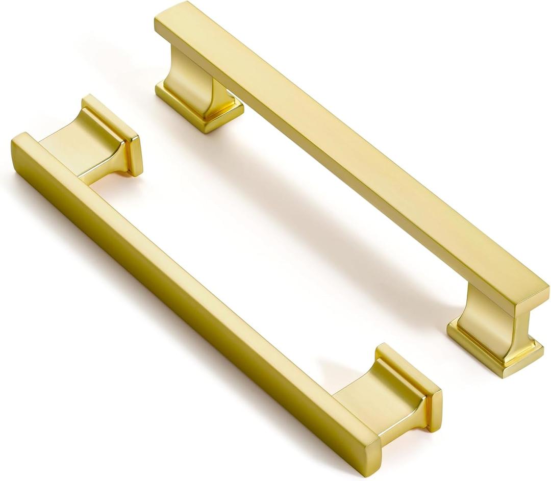 Brushed Brass Kitchen Square Cabinet Handles 5 Inch 10 Pack