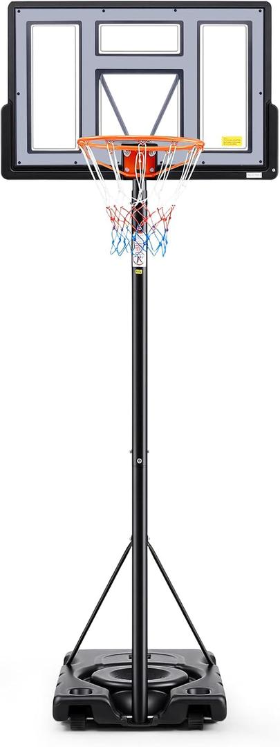 Sweetcrispy Portable Basketball Hoop Outdoor 6.1-10FT Adjustable Height, 44 Inch Shatterproof Backboard/Shock Absorbent Rim, Fillable Base, 2 Wheels for Backyard/Driveway (Grey)