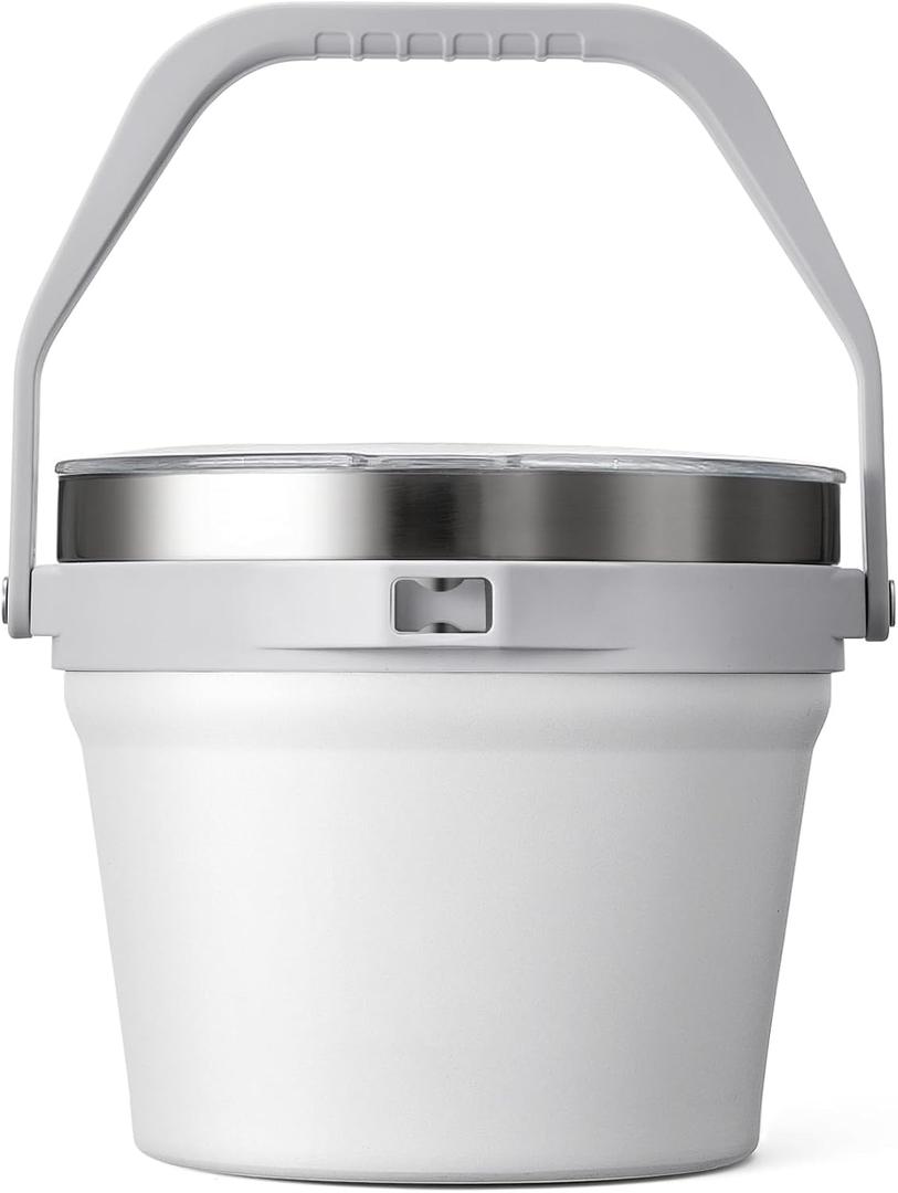 COKTIK 7L Insulated Ice Bucket with Lid，Double Wall Vacuum Stainless Steel Beverage Bucket Keeps Frozen Longer，Holds 6 Longnecks or 3 Bottles of Wine，for hot food, Large Parties(No Accessories, White)