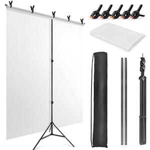 Amazon.com : White Backdrop with Stand for Photoshoot, 5X6.5ft White Photo Backdrop with T Shape Background Backdrop Stand for Photography, Portable Photo Backdrop Curtain Stand Kit w Carrying Bag 5 Spring Clamps : Electronics