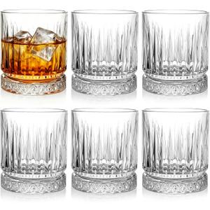 ZEAYEA Set of 6 Whiskey Glasses, 12 oz Old Fashioned Glasses Bar Tumblers, Thick Weighted Bottom Rocks Glasses, Clear Bourbon Glass Lowball Glass for Drinking Scotch, Cocktail, Rum