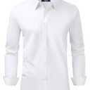 Alimens & Gentle White Button Down Shirt Men Regular Fit Stretch Stain Shield Long Sleeve Solid Party Wedding Shirts, White, Medium