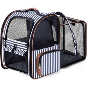 Lekebobor Extra Large Cat Backpack Carrier Expandable Pet Carrier Backpack for Small Dogs Medium Cats Fit Up to 18 Lbs, Dog Backpack Carrier, Foldable Puppy Backpack Carrier for Travel, Hiking, Striped