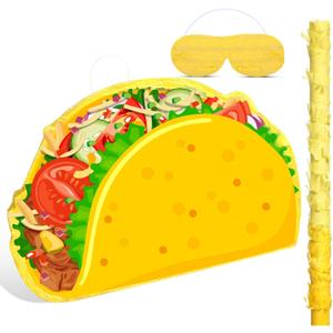 Taco Pinata Mexican Piata Party Favor Includes Stick Blindfold Bat for Birthday Cinco De Mayo Decor for Mexican Themed Party Supplies, 16.1 x 11.9 x 3.2 Inches