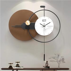 Large Modern Wall Clock for Living Room, Decorative Silent Battery Operated Wall Clock with Pendulum Metal Wall Art for Kitchen/Bedroom/Entryway/Office Decor